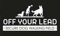 Off your lead - Secure dog walking field - black and white logo